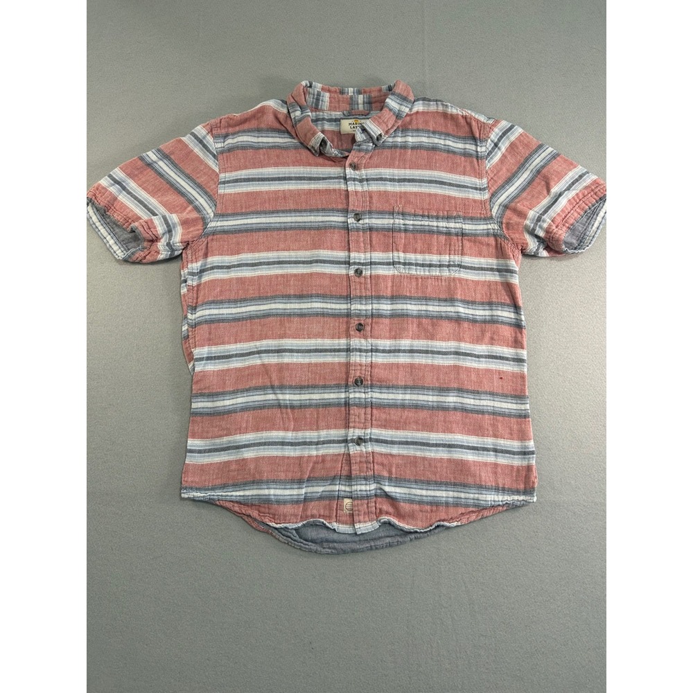 Marine Layer Button Down Shirt Mens Medium Red Blue Striped Short Sleeve Cotton